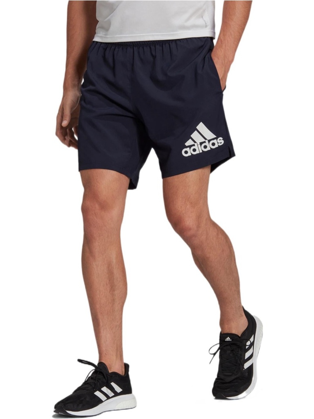 adidas Navy Men's Athletic Shorts with White Logo